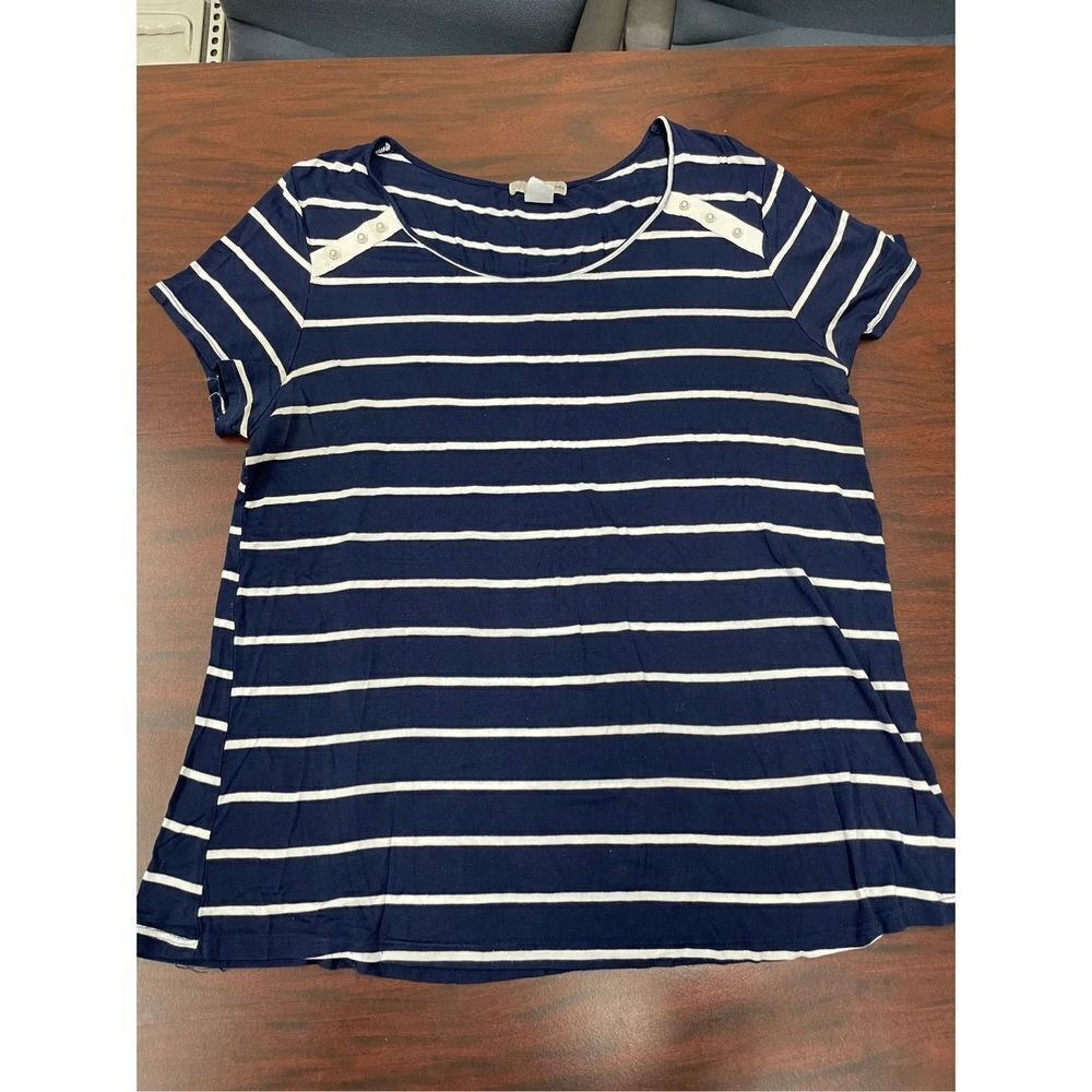 Ultra Teeze Navy Stripe Short Sleeve Tee with Pearls Size 2X
